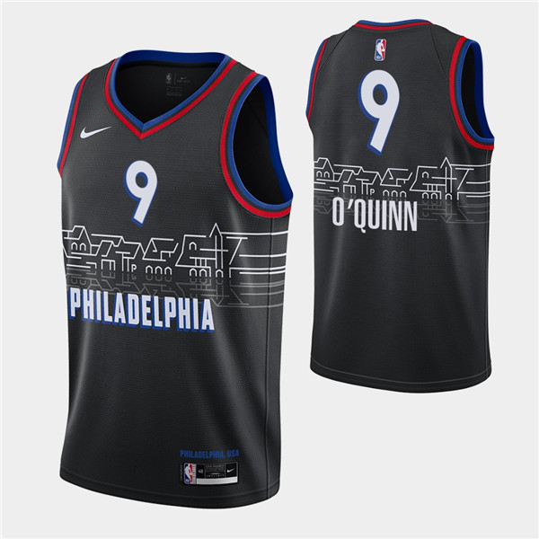 Men's Philadelphia 76ers #9 Kyle O'Quinn Black NBA City Swingman 2020-21 Stitched Jersey